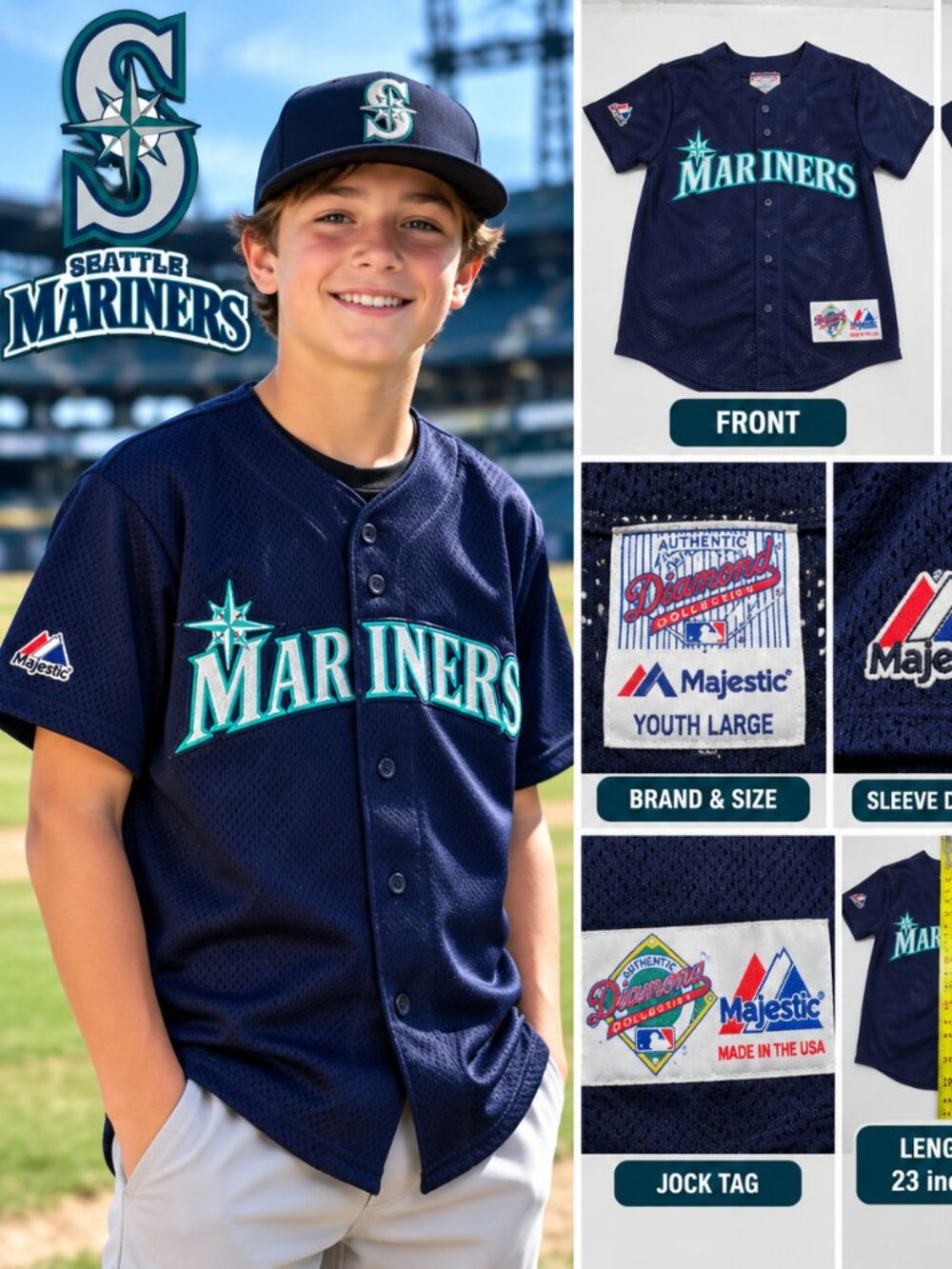Vintage Seattle Mariners Majestic Diamond Collection Youth L Jersey